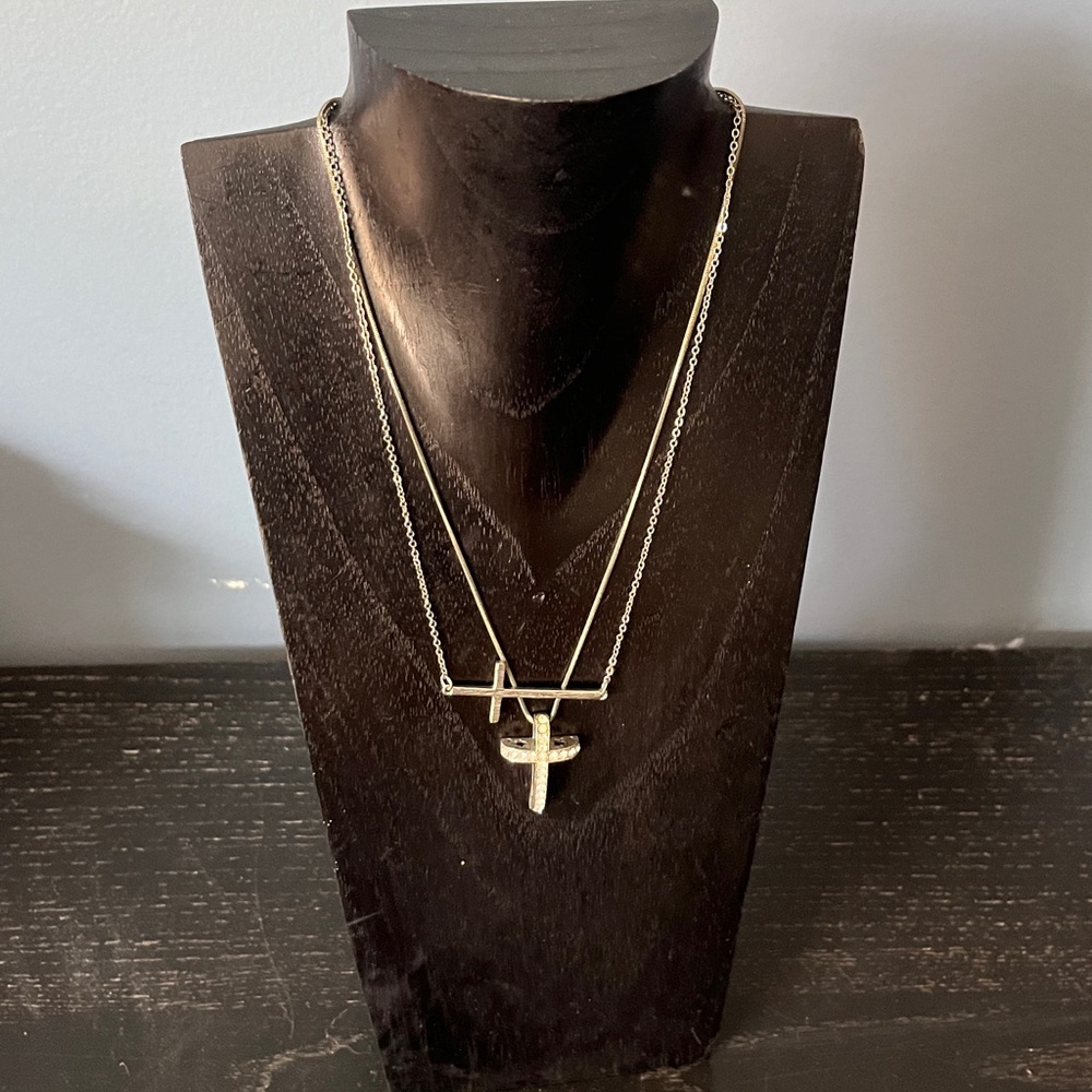 2 Silver Cross Pendant Necklace